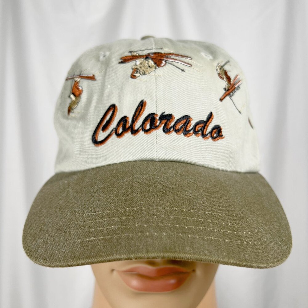 Vintage 90s Adult OS Beige Free Riders Embroidered Colorado Skiiers Baseball Cap